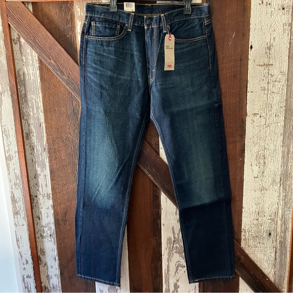 Men’s Levi's 505 Regular Blue Straight Jeans Classic Indigo Wash 36x34